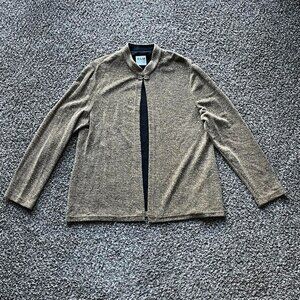 R&M Button up Cardigan Womens Medium Gold Glittery Textured Faux Diamond Clip